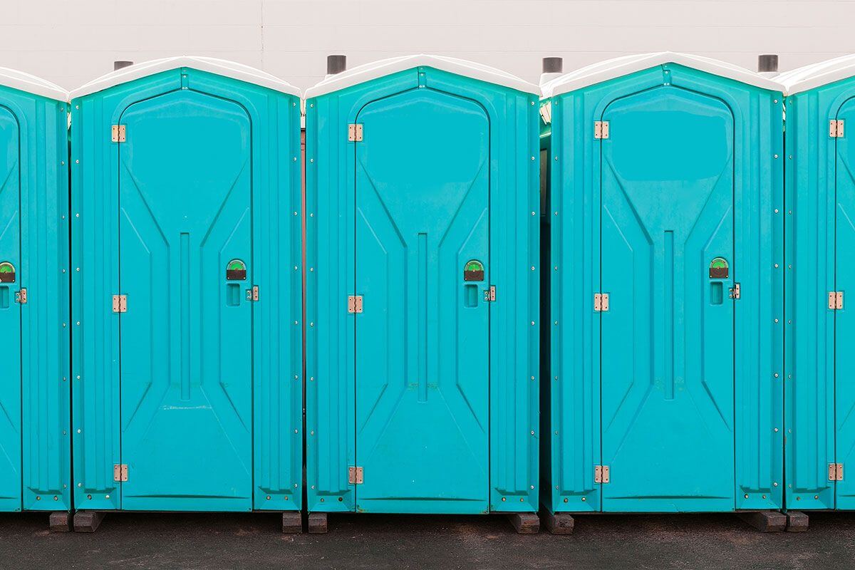 Industrial portable restroom units at a plant in Sioux City, Iowa